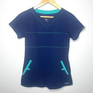 Grey's Anatomy by Barco Signature Scrub Top, Navy blue with teal